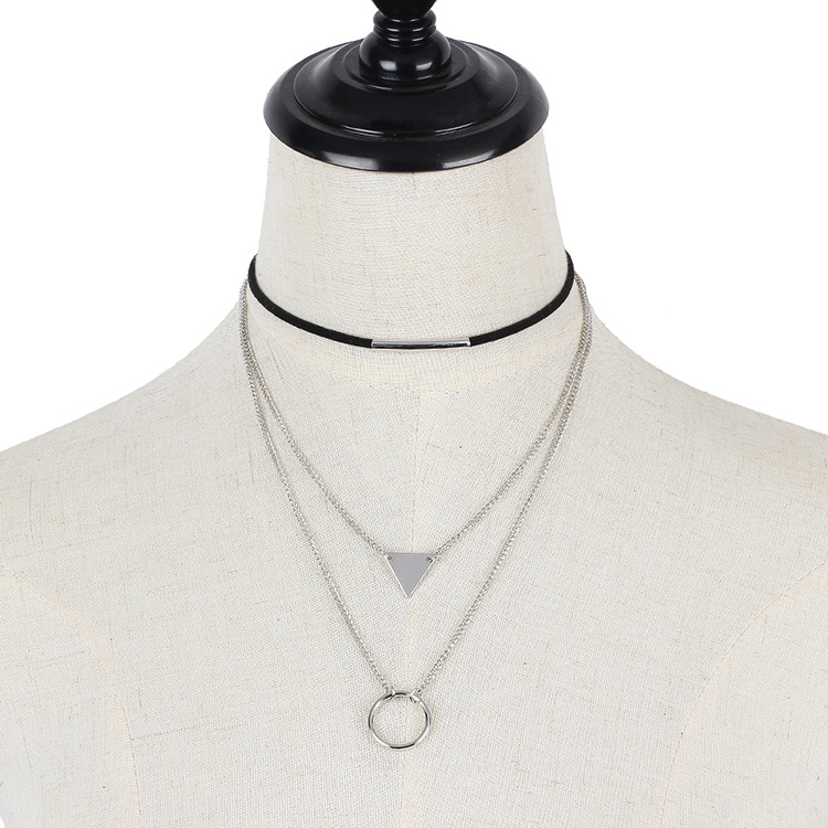 13g Weight Necklace Classification Wedding, Travel Occasion Women'S Gender Gold, Silver Color Fashion Geometric Sequins Triangle Multilayer Korean Velvet Choker Circle Necklace 4