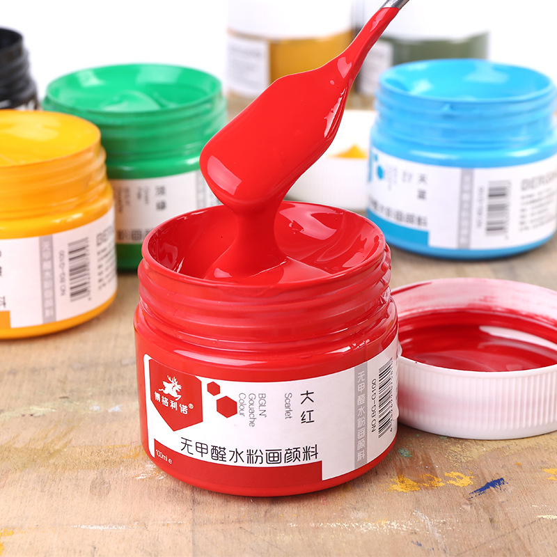 博格利诺水粉颜料100ml瓶装学生用白色儿童初学者无甲醛水粉颜料|ms