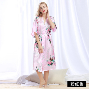跨境专供热销爆款睡衣女夏 长款孔雀袍加肥加大大码睡袍 12色可选