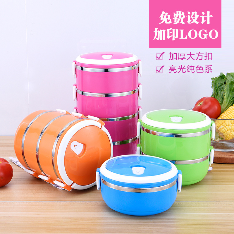 Stainless steel heat preservation Lunch box circular double-deck student Bento Box multi-storey combination seal up Fresh keeping Lunchbox LOGO