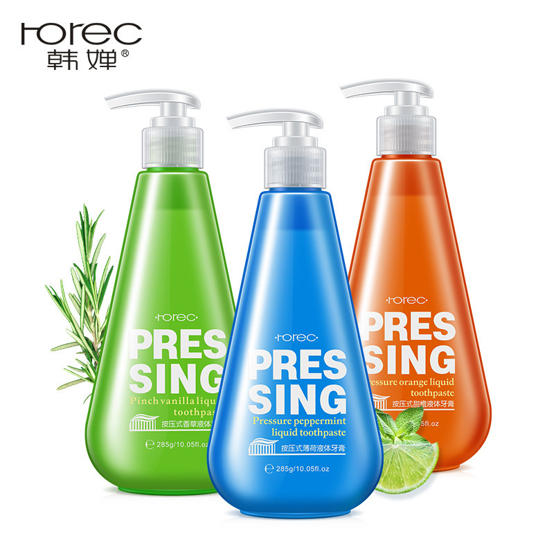 韩婵按压式甜橙液香草薄荷体牙膏清洁牙齿清新口气呵护牙齿牙膏|ru