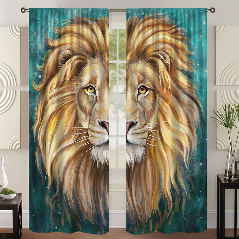 DIY来图定制 数码印花 狮子时尚遮光窗帘  布艺窗帘厂家直销