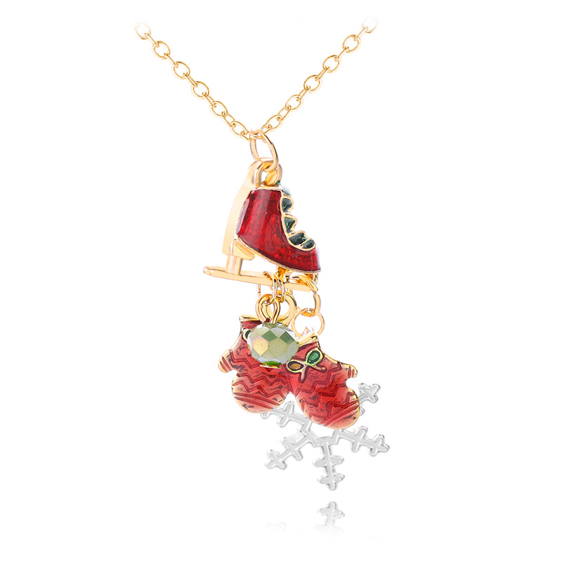 European And American New Ladies Christmas Drip Series Bell Snowman Wreath Santa Claus Necklace And Earrings Suite display picture 105