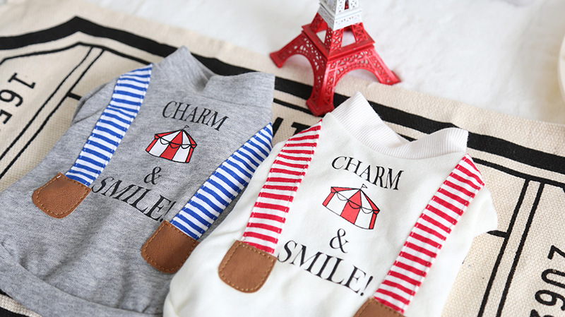 条纹假背带印花卫衣