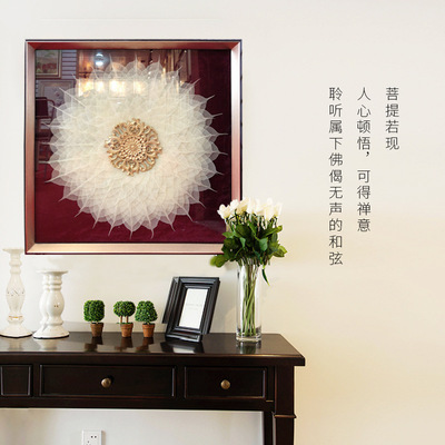 customized a living room Electric meter box Decorative painting European style 3D three-dimensional Peacock resin relief Bodhi leaf Relief fresco