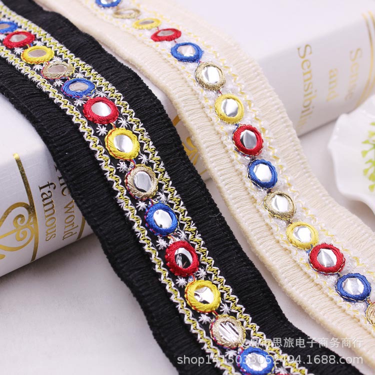 现货 刺绣镜面流苏花边 DIY民族风服装辅料织带 鞋子衣帽配件花边