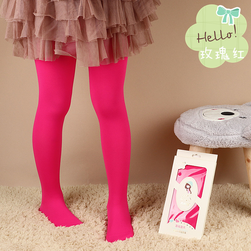 六指鼠儿童连裤袜自家模特图玫瑰红