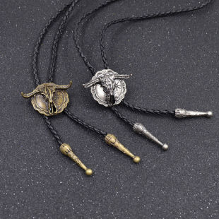 Cross-border new Western bull head bolo tie foreign trade vintage shirt chain polo collar rope necklace tie