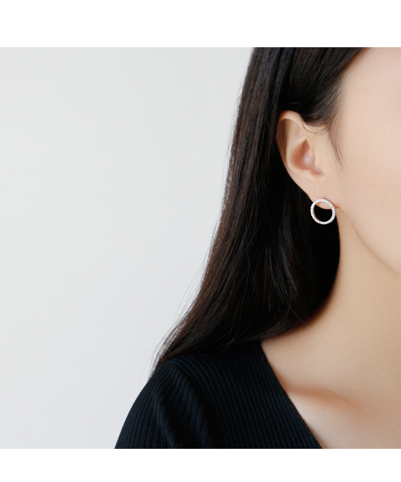 Ea012 Korean Version Of S925 Sterling Silver Micro-inlaid Zircon Hollow Geometric Circle Earrings display picture 2