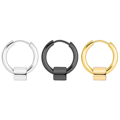 欧美时尚明星同款圆形螺母钛钢耳扣不锈钢圆圈六角形耳环厂家直销