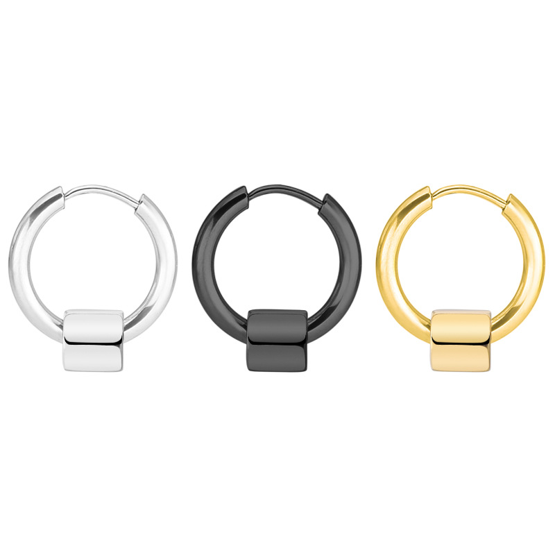 欧美时尚明星同款圆形螺母钛钢耳扣不锈钢圆圈六角形耳环厂家直销