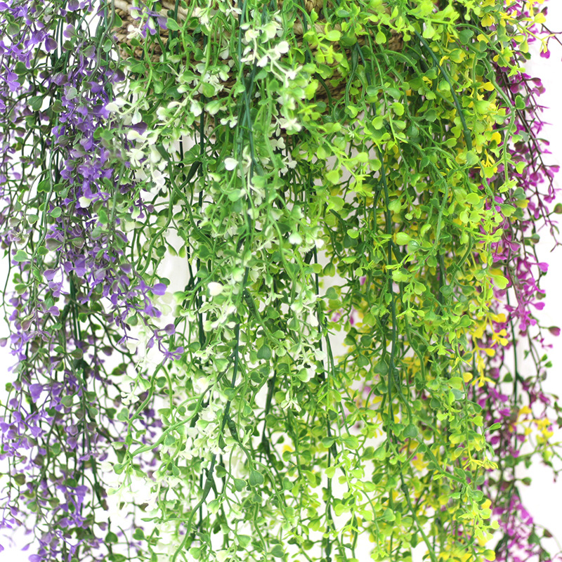 仿真植物藤條悅意草柳條綠植壁掛 假花藤蔓塑料花綠景植物墻裝飾