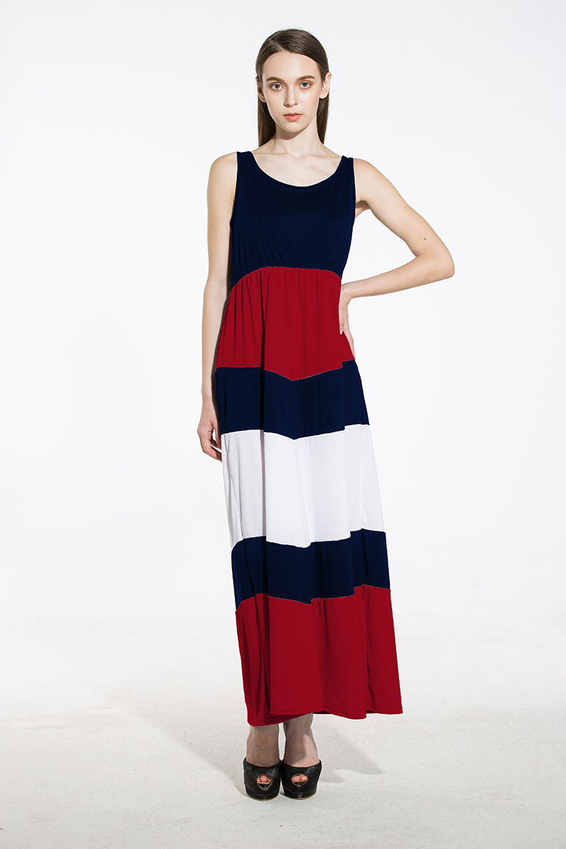 Color Block Striped Dress Blue and Red Casual Style Summer Fashion Wholesale Available customizable