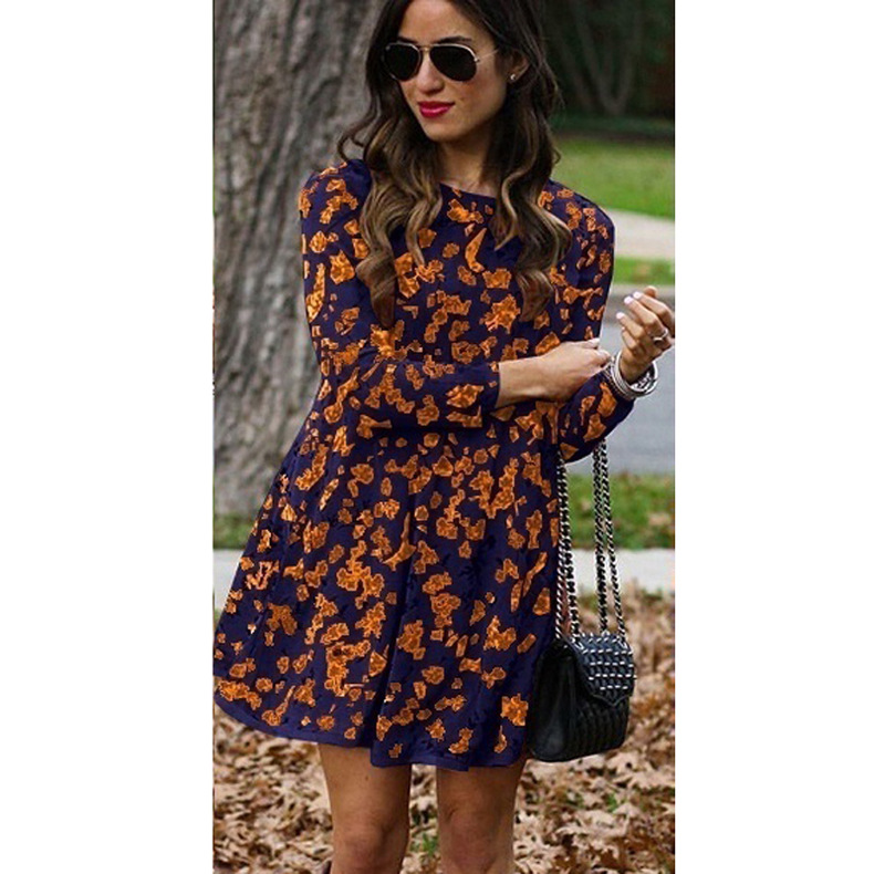 round neck long sleeve printed dress NSZH18605