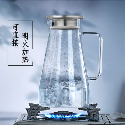 批发高硼硅耐高温玻璃冷水壶防爆大容量过滤凉水壶玻璃壶不锈钢盖|ru