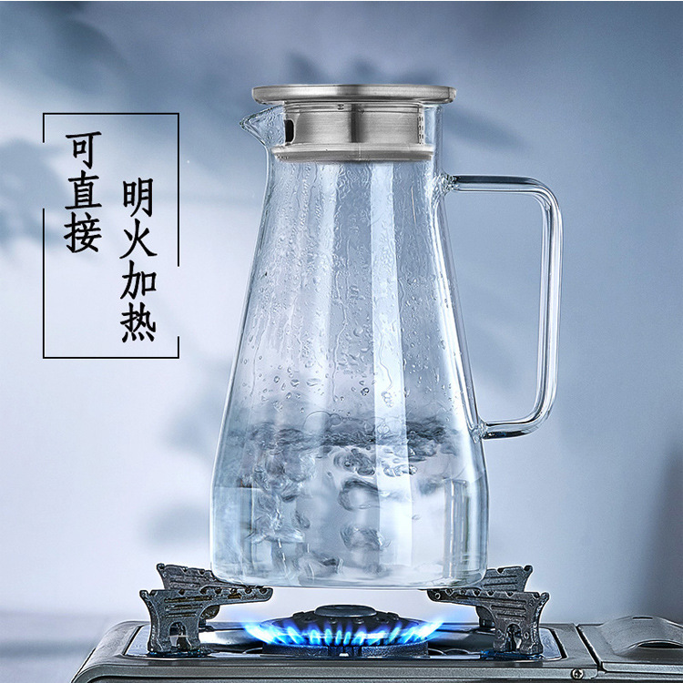 批发高硼硅耐高温玻璃冷水壶防爆大容量过滤凉水壶玻璃壶不锈钢盖|ru