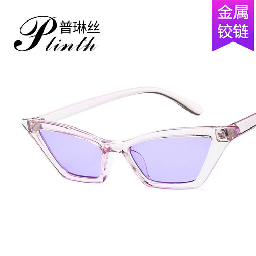 Cross-border Western and European fashion cat-eye sunglasses for women, small frame, black, transparent sunglasses, metal hinges