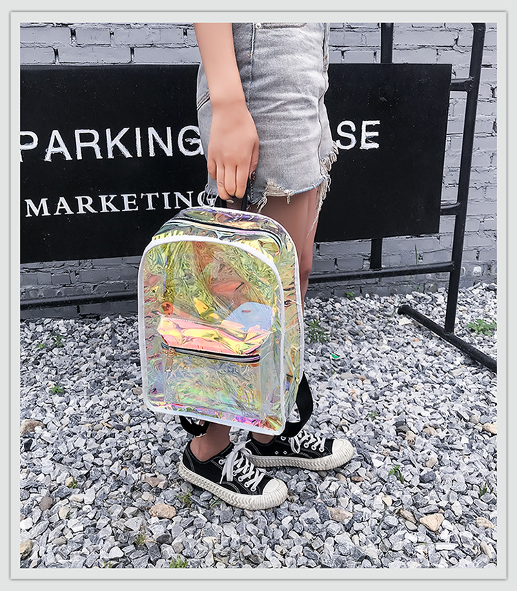 Laser transparent school bag Korean version simple street trend personality backpackpicture23