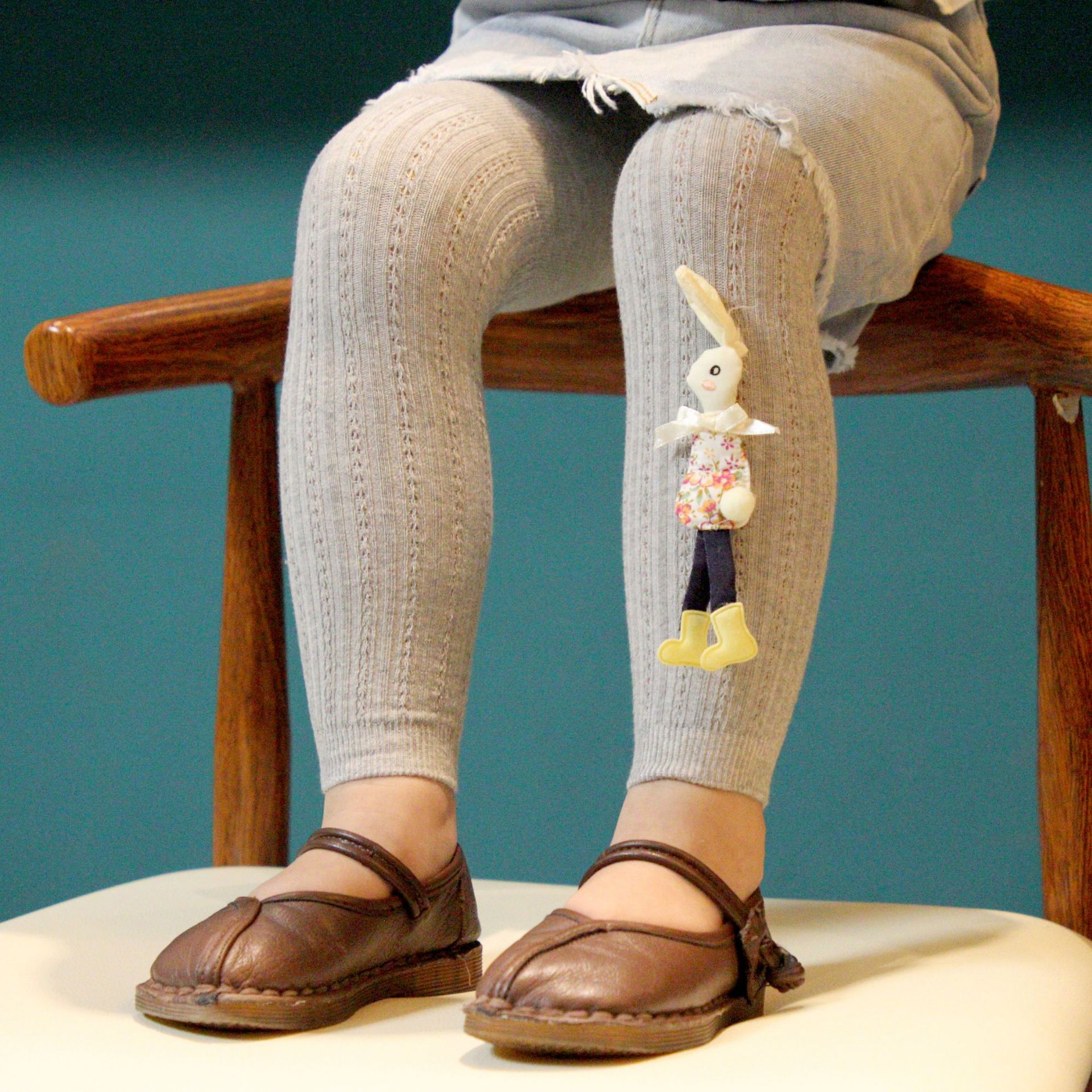 18秋新款童裤 儿童九分裤打底裤 纯棉立体针织卡通兔子女童九分裤|ms