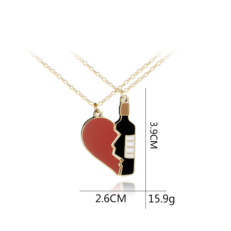 New Love Splicing Wine Bottle Necklace Cartoon Creative Love Red Wine Necklace Selling Wholesale Nihaojewelry display picture 2