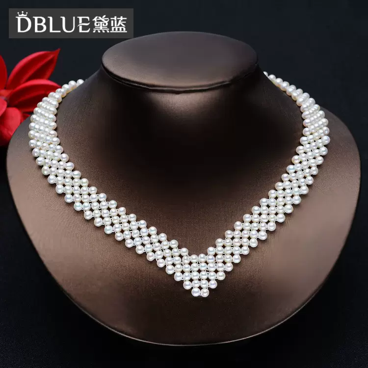 蒂莲珍珠2021新款 花式编织小珍珠项链 珍珠颈链 圆珠链 四排链