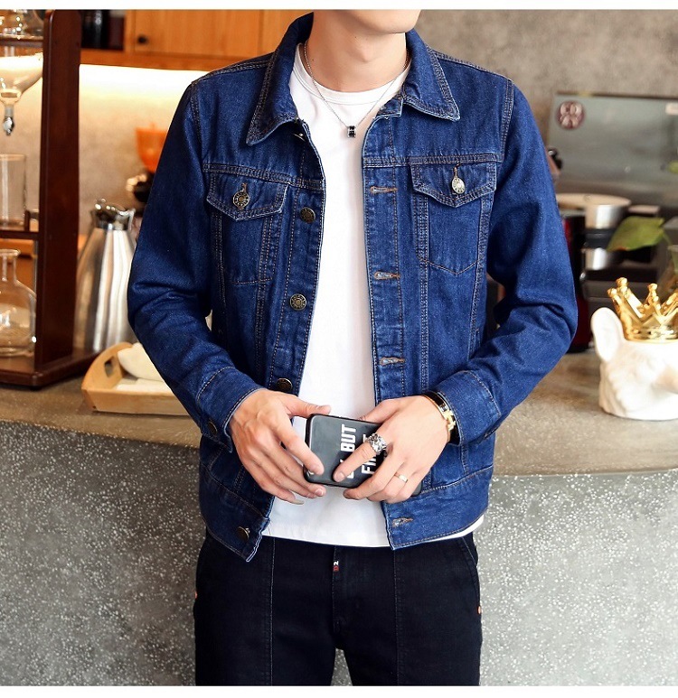 Men Lapel Collar Flap Pocket Buttoned Denim Jacket