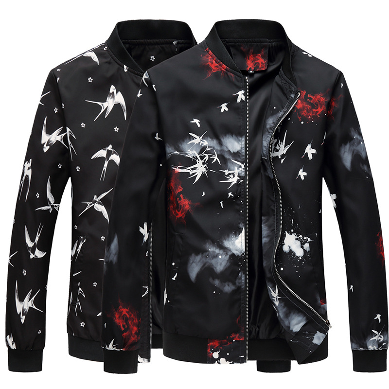 New spring and fall men's plus-size print jacket plus-size slim stand-up jacket plus-size casual jacket