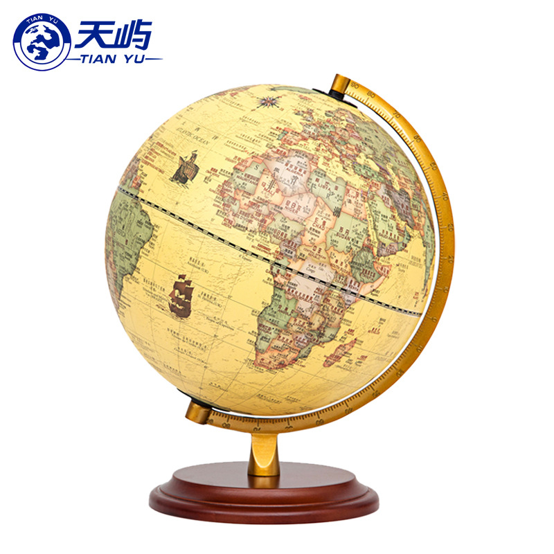 25CM立体平面仿古地球仪 高32CM大复古中英文台灯光教学摆件10寸|ms