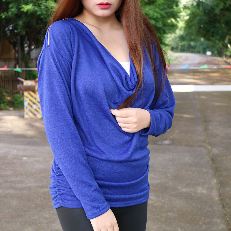 Batwing Sleeve Off Shoulder Loose T Shirt Zipper Detail Casual Style Comfortable Fabric Wholesale Available