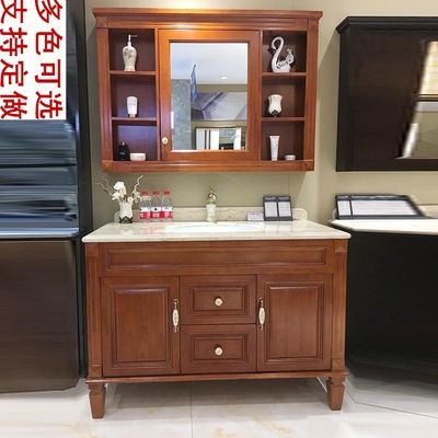 智能鏡櫃美式浴室櫃洗手台岩板橡木實木落地現代衛浴櫃組合批發
