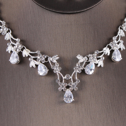 Bridal jewelry zircon necklace earrings Korean style wedding dress wedding crown tiara accessories set