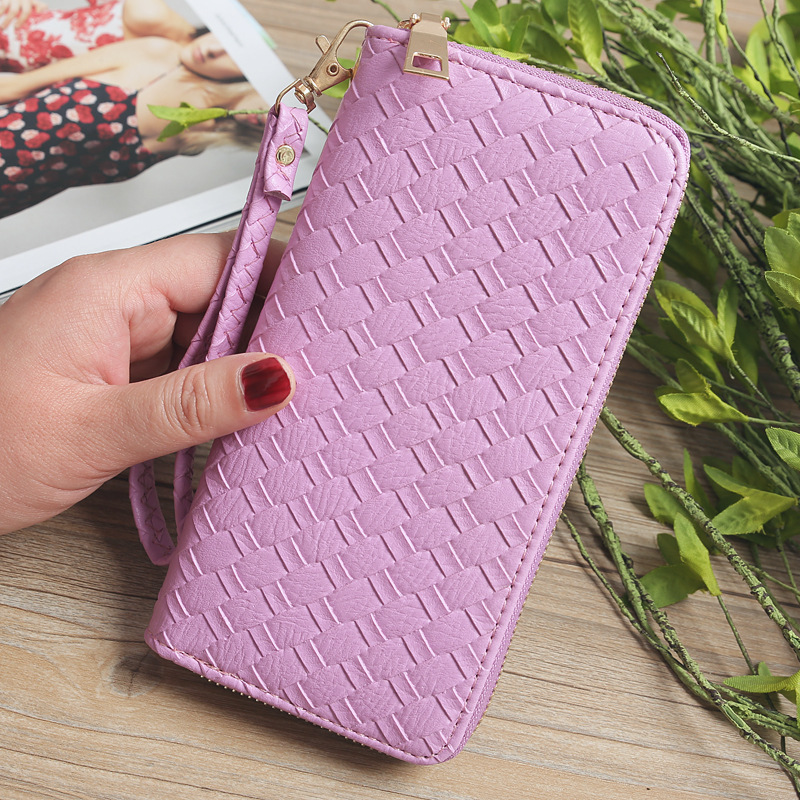 72g Weight Polyester Lining Material Zipper Closure Type Business Occasion Pu Leather Material Solid Color Pattern Unisex Gender Square Shape Khaki, Rose Red, Pink, Purple, Blue, Silver, Bronze, Black Color Korean Woven Pattern Wallet 4