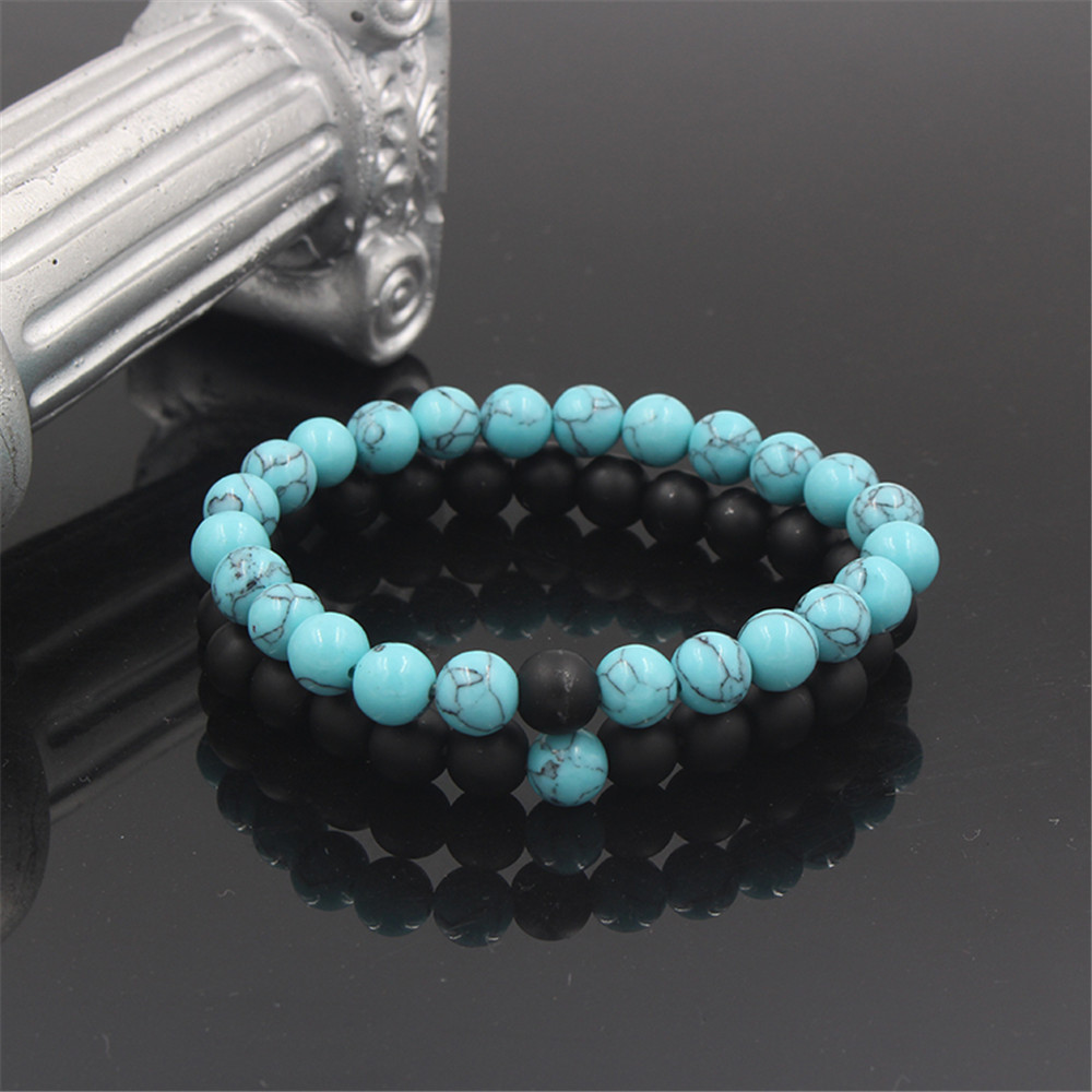 Fashion Natural Turquoise Black Frosted Stone Bracelet Elastic Bracelet Wholesale display picture 12