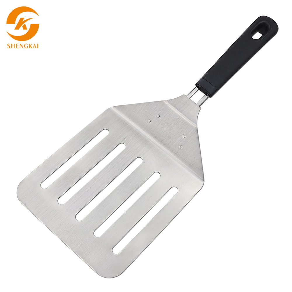 现货不锈钢烧烤大铲BBQ铲子 铁板烧镂空烤铲 户外烧烤漏铲|ms