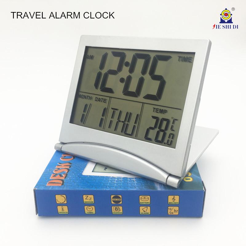 Suministro de reloj electrónico calendario perpetuo reloj de viaje plegable reloj de alarma de viaje con Flip plegable reloj electrónico con cuenta atrás