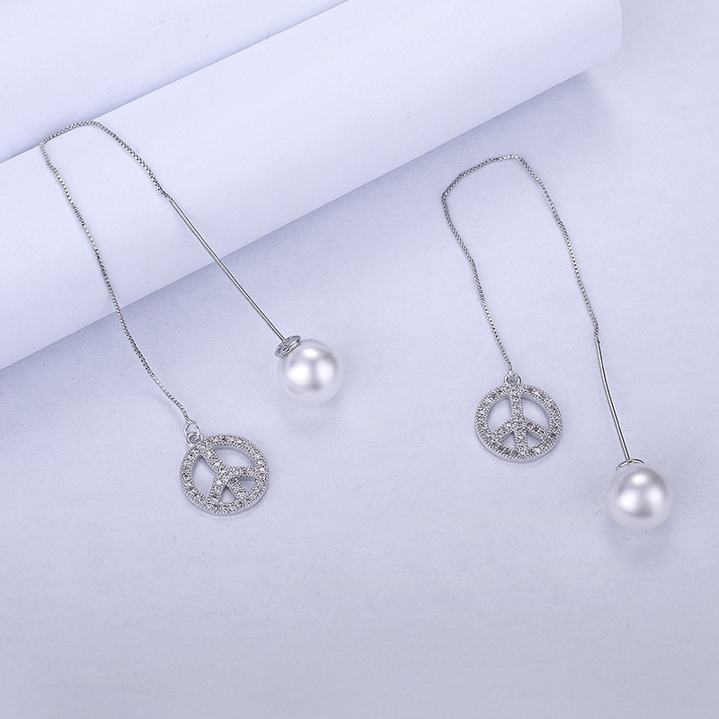 Coréenne-style Chic Et Unique Élégant Oreille Fils Simple Longue Micro Incrusté Zircon Perle Gland Boucles D'oreilles 20835102 display picture 1