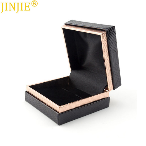 High-end black and gold lizard pattern flip-top cufflink box, wholesale of beautifully packaged jewelry gift boxes for foreign trade