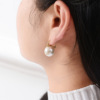 Accessory, copper universal earrings from pearl, Japanese and Korean, wholesale