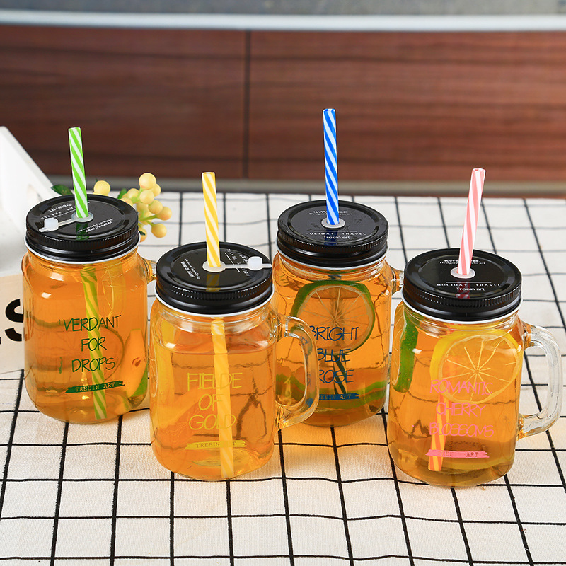 时尚个性梅森杯简约饮料水杯创意吸管玻璃杯可logo厂家批发
