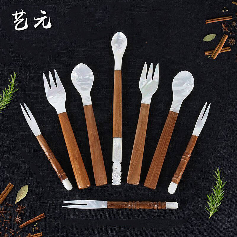 direct deal shell Spoon Fork suit woodiness Spoon Spoon tableware Special gift wooden  Fruit fork