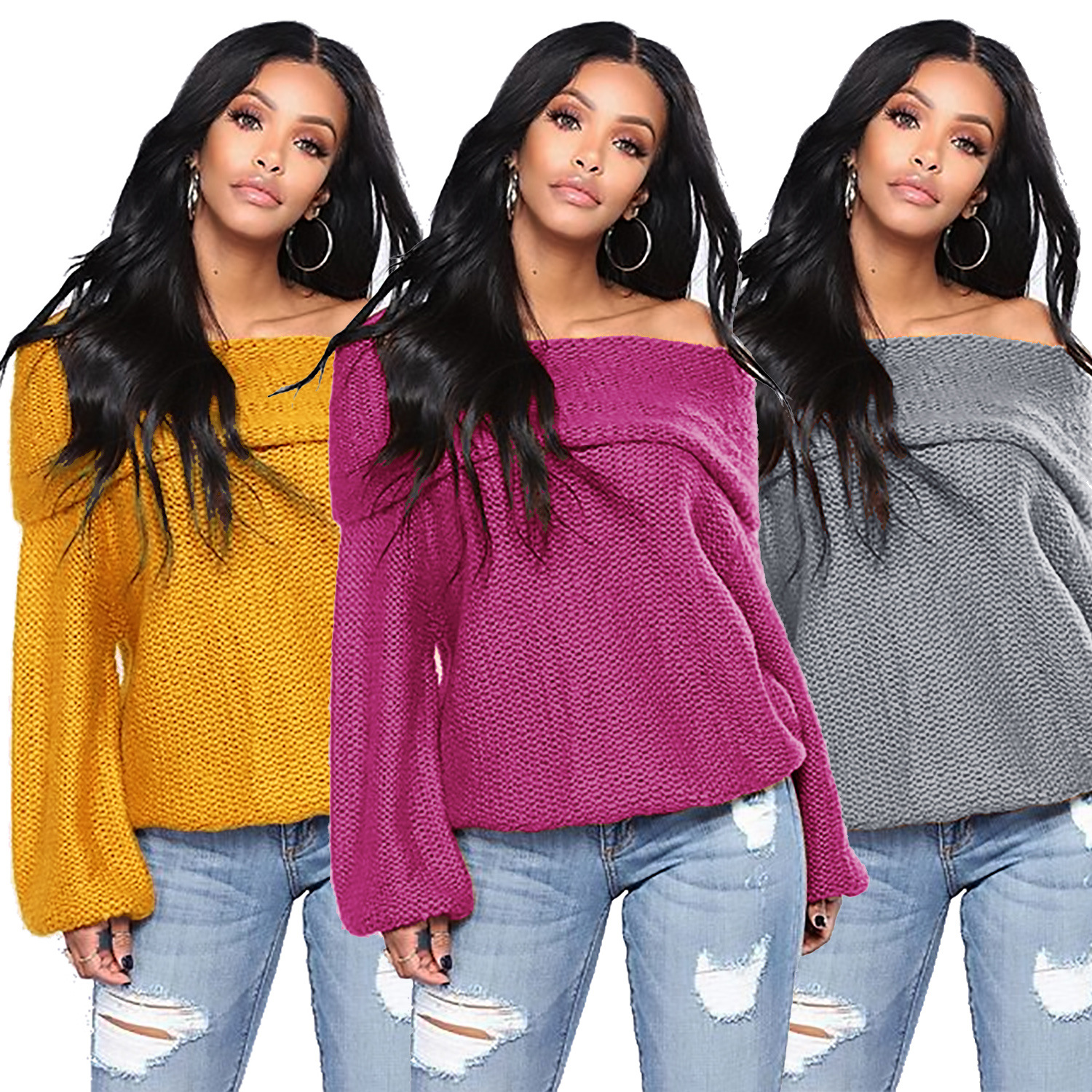 Womens Oversized Knit Sweater Long Sleeve Turtleneck Cozy Fabric Autumn Winter Casual Wear Wholesale Available