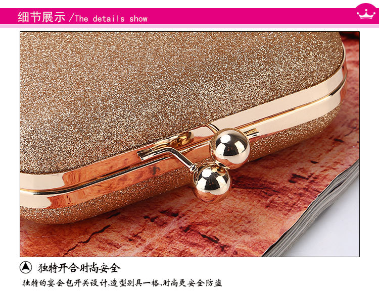 225g Weight Polyester Lining Material Buckle Closure Type Single Shoulder Strap Strap Type Evening Bag Bags Type Solid Color Pattern Fashion Style Gold, Silver, Black Color Small Size Simple Dinner Bag Handmade Shining Evening Bag Wedding Banquet Clutch 6