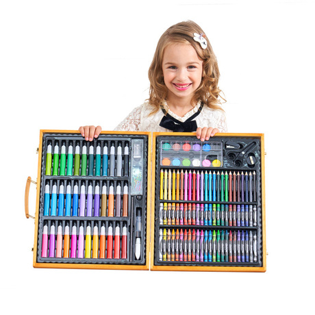 150 mảnh của trẻ em Ý hộp gỗ vẽ tranh vẽ bàn chải màu nước bút tiểu học công cụ hộp quà tặng Toàn năng Phiên bản Bút màu nước