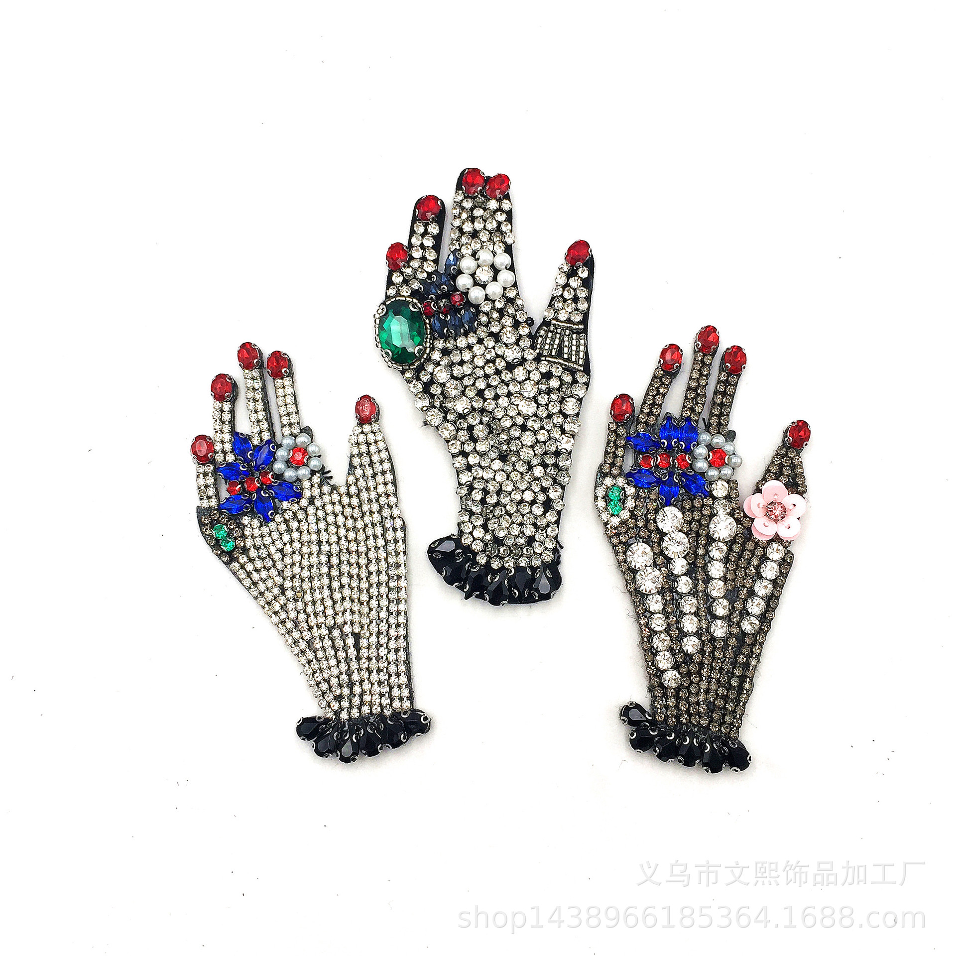 厂家直销手工钉珠手掌水钻布贴精美服装箱包辅料饰品