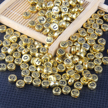 亞克力串珠散珠圓形7MM金色黑字英文字母珠子 DIY手鏈飾品配件
