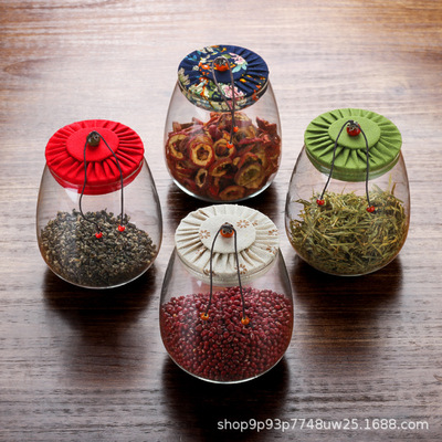 软木塞透明玻璃茶叶罐样品密封茶罐精美布盖糖果花茶罐子包装盒子|ru