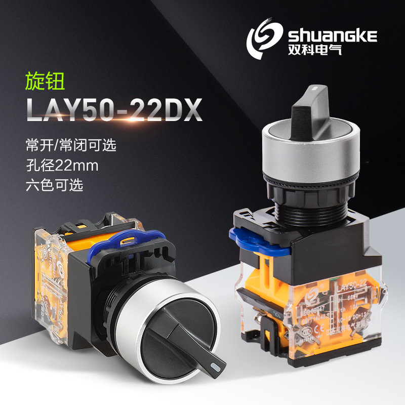 双科LAY50(LA38)-22DX-11X短柄二档旋钮锁定自复位带灯LA38-11X
