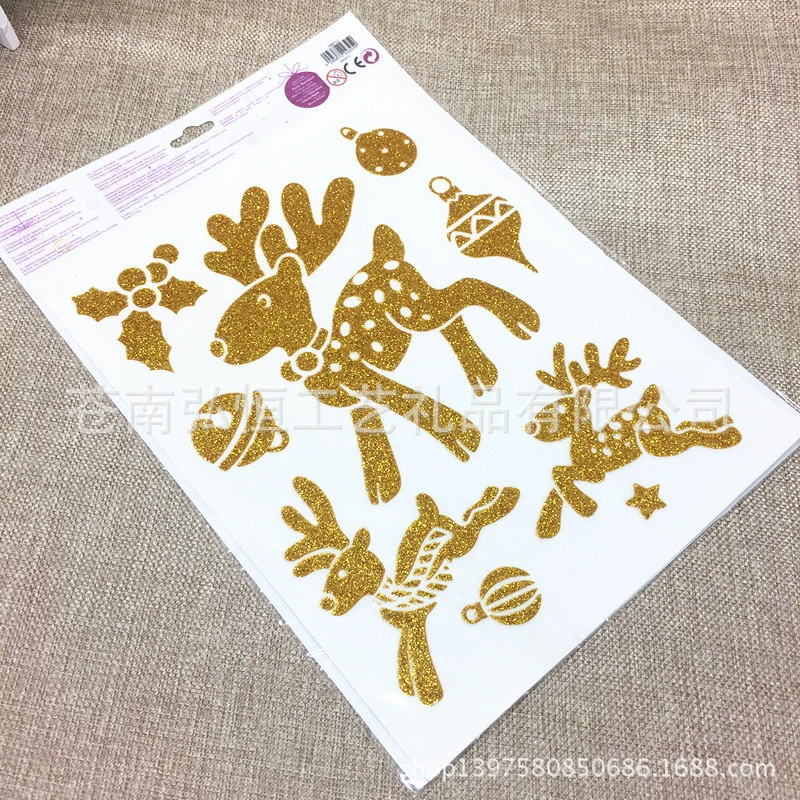 Поставка оптом рождественские ПВХ Золотая паста олень пони ПВХ оконные наклейки детские рождественские наклейки