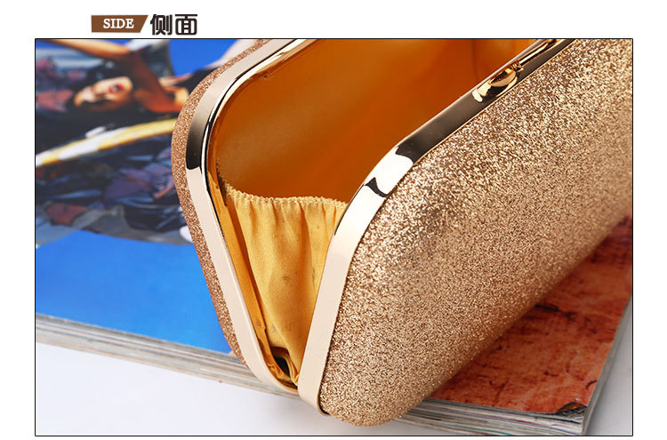 225g Weight Polyester Lining Material Buckle Closure Type Single Shoulder Strap Strap Type Evening Bag Bags Type Solid Color Pattern Fashion Style Gold, Silver, Black Color Small Size Simple Dinner Bag Handmade Shining Evening Bag Wedding Banquet Clutch 2