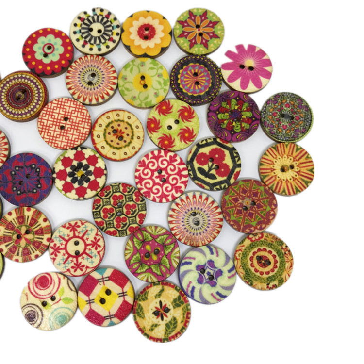 new pattern Multicolor Classic retro Wafer printing shape Mixed pack woodiness Button diy Decorative accessories direct deal